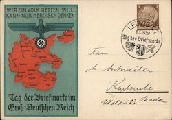 Day of the German Stamp Collectors in Greater Germany, 'Who Wants to Save A People Can Only Think Heroically" k Nazi Germany Pos Postcard