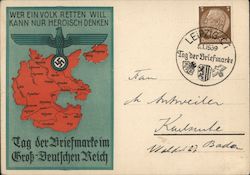 Day of the German Stamp Collectors in Greater Germany, 'Who Wants to Save A People Can Only Think Heroically" k Postcard