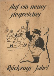 English Fuigure Toasting " Victorious Retreat into the New Year",  Dunkirk? Postcard