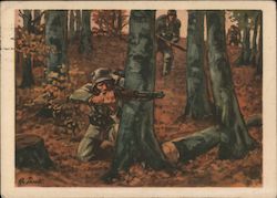 Infantry Advancing in Forest, "Postcard of the Army" Postcard