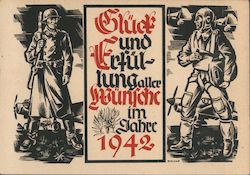 Soldier & Pilot, Airplanes,  "Good luck and the FulfillmEnt of All Your Wishes in 1942", New Year's Card Postcard
