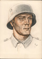 The Day of the German Armed Forces, Portrait of a Soldier w Helmet Postcard