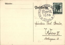 Personal Mail to Vienna, 1938, "One People, One Country" One Leader" Postcard