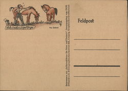 "Beauty Treatment", Soldier Combing Horse, "Soldiers' Newspaper for Holidays and Free Time" Postcard