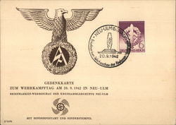 event cover "Gedenkkarte zum Wehrkampftag am 20. 9. 1942 in Neu-Ulm" Postcard