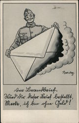 Soldier with Oversize Letter Home, 'I Hope You Will Get This Letter" Postcard