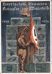 Winter Assistance Propaganda card, 1933-34, Poster Style, "Bavarian Civil Servants, Go to the Winter Assistance Foundation" Nazi Postcard