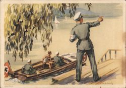 Soldiers in Pleasure Boat, German Red Cross Postcard