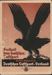 "Freedom for the German Air Mail", German Airmail League, Chained Eagle and Swastika Postcard
