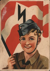 Hitler Youth w Nazi Flag w Lightning Bolt Rune Postcard