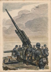 Heavy Anti-Aircraft Gun w Crew, Flak Artillery Postcard