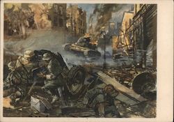 Soldiers in Tank Battle in the City, Field Artillery Gun Postcard