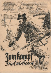 "We Are Ready for Battle", German Soldier w Weapon, Rifle, Grenade Postcard