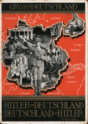 Greater Germany, "Hitler Is Germany, Germany Is Hitler", Map, Photomontage 1939 Nazi Germany Postcard Postcard Postcard