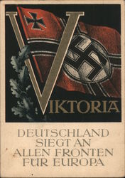"Victory, Germany Will Prevail for Europe on All Fronts" 1941, Flag w Swastika Postcard