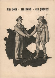 Anschlus, Amnexation of Austria, German Soldier Greeting Austrian Farmer 1938 Nazi Germany Postcard Postcard Postcard