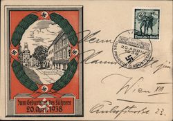Braunau am Inn, Austria, Hitler's Birthday Celebration, House of Hitler's Birth 1938 Postcard