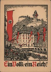 Graz, Austria, "We Thank Our Fuehrer", Castle, Flag w Swastika, 1938 Postcard