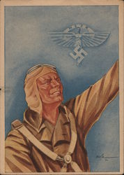 Airplane Pilot with Medal, Swastika, Eagle Postcard