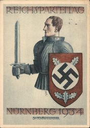 National Nazi Party Convention, Nuremberg, Nuernberg 1934, Medieval Knight w Sheld, Swastika Nazi Germany Postcard Postcard Postcard