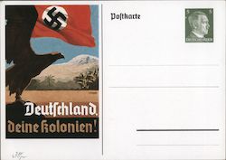 "germany, Your Colonies!" Afrian Scene, Possibly Mt. Kilimanjaro, Eagle w Swastika Postcard
