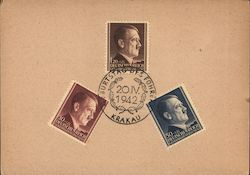 Hitler's Birthday Cancel, Krakow Poland, 1942, General Government of Poland Nazi Germany Postcard Postcard Postcard