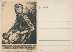 WWII German feldpost, Soldiers Mail, Linoleum Block Print, Medieval Knight w Sword and Armor Postcard Postcard Postcard