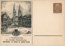 44th German Stamp Collectors Convention, Bremen June 1938, Market, Cathedral, City Hall Postcard