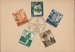 General Gvernment of Poland, Krakow, Five Different Cracow Scenes on Stamps Postcard