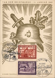 Day of the Stamps, Berlin 1942, Helmet, Oak Leaves, Sword Postcard