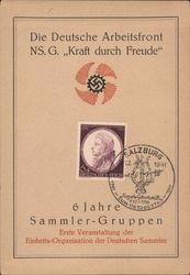 German Labor front, Strenth Through Joy Movement, KdF, 1936 Salzburg, Mozart Stamp Postcard
