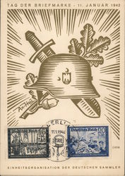 Helmet w Dagger, Oak Leaf, 1942, Day of the Stamp Collectors Postcard