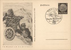 Alpine Troops, Soldiers w Heavy Machine Gun 1941, Mountain Scene Postcard