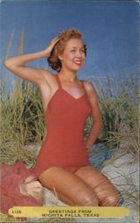 Woman At Beach Wichita Falls, TX Postcard Postcard Postcard