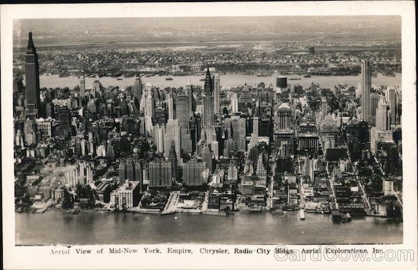 Aerial View of Mid-New York, Empire, Chrysler, Radio City Bldgs. Aerial Explorations, Inc.