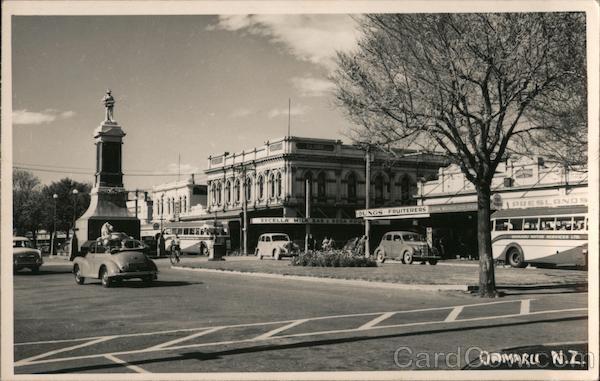 City street with monument Oamaru New Zealand