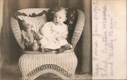 Girl and Teddy Bear in Wicker Chair Children Postcard Postcard Postcard