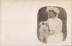 White Dressed Woman and White Dog Postcard