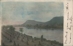 Hand Colored View of Fields, River Postcard