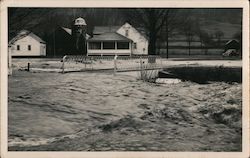 Flood Waters Going over the Bridge - New Year's 1949 Postcard