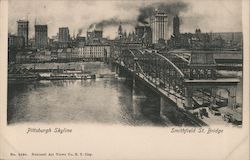 Pittsburgh Skyline, Smithfield St. Bridge Pennsylvania Postcard Postcard Postcard