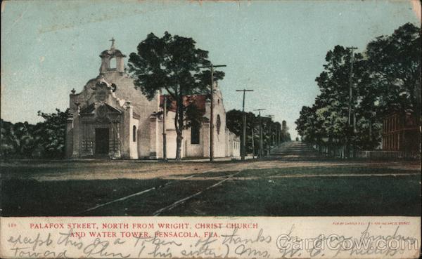 Palafax Street, North From Wright, Christ Church and Water Tower Pensacola Florida