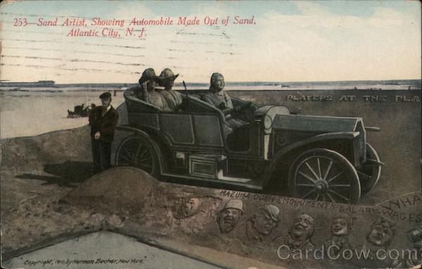Sand Artist, Showing Automobile Made out of Sand Atlantic City New Jersey