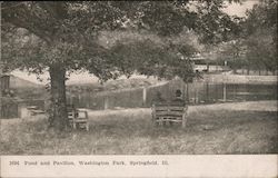 Pond and Pavilion at Washington Park Springfield, IL Postcard Postcard Postcard