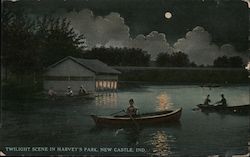 Twilight Scene in Harvey's Park New Castle, IN Postcard Postcard Postcard