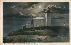 The Lighthouse by Moonlight Watch Hill, RI Postcard Postcard Postcard