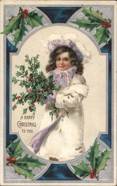 Little Girl with a Bouquet of Holly Children