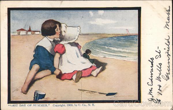 Last Day of Summer - Two Children on a Beach Sunbonnet Babies