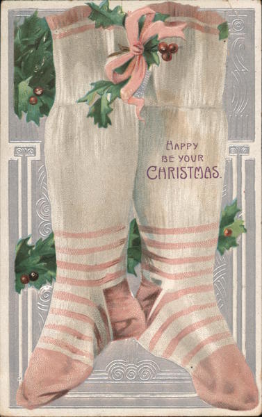 Happy Be Your Christmas - White and Pink Stockings