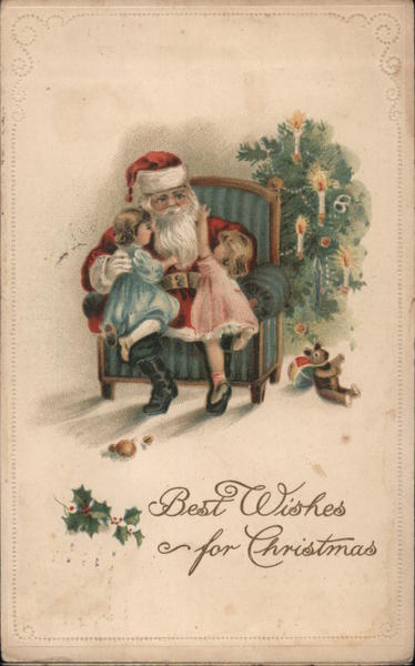 Santa Sitting in a Chair with Two Little Girls Santa Claus